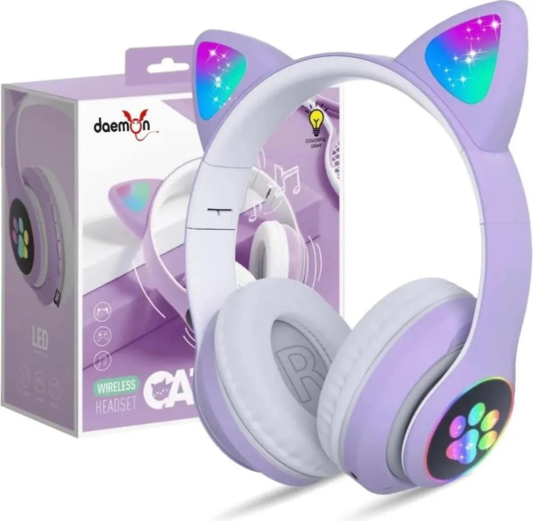 Cat Ear Bluetooth Headphones with LED Lights – Wireless Pink Gaming & Music Headset (Bluetooth 5.1)