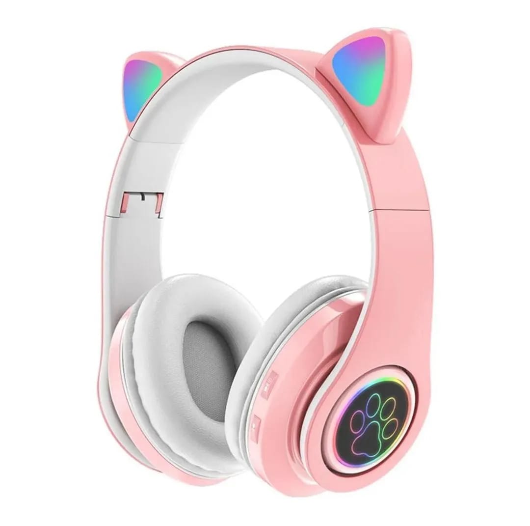 Cat Ear Bluetooth Headphones with LED Lights – Wireless Pink Gaming & Music Headset (Bluetooth 5.1)